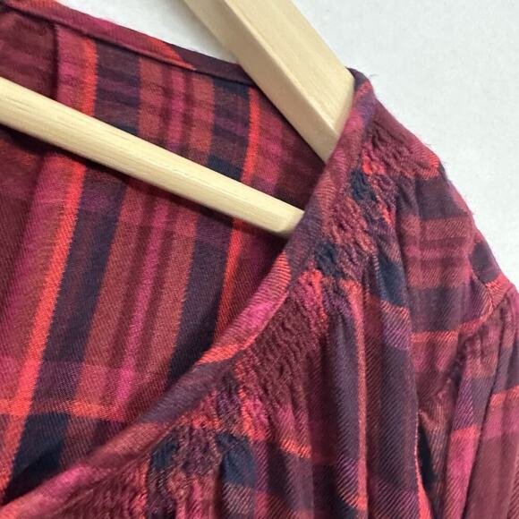 Lane Bryant Top Women 22 Red Plaid Long Sleeve Rayon Cottage Boho Peasant Preppy - Picture 5 of 11